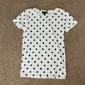 J Crew Navy Blue and Green Polka Dot Tee